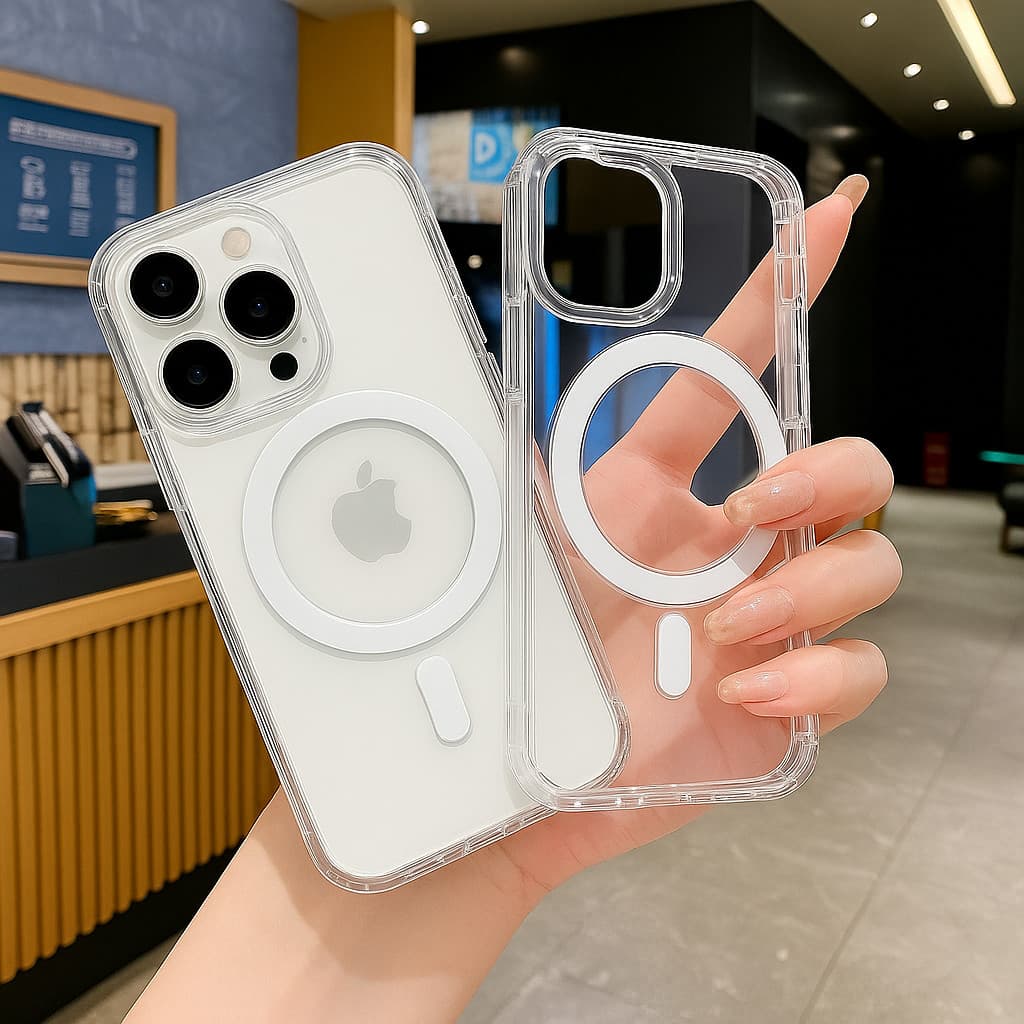 Capa Transparente Magnética Anti Impacto para iPhone 11 12 13 14 15 16 17 Pro Max – TPU