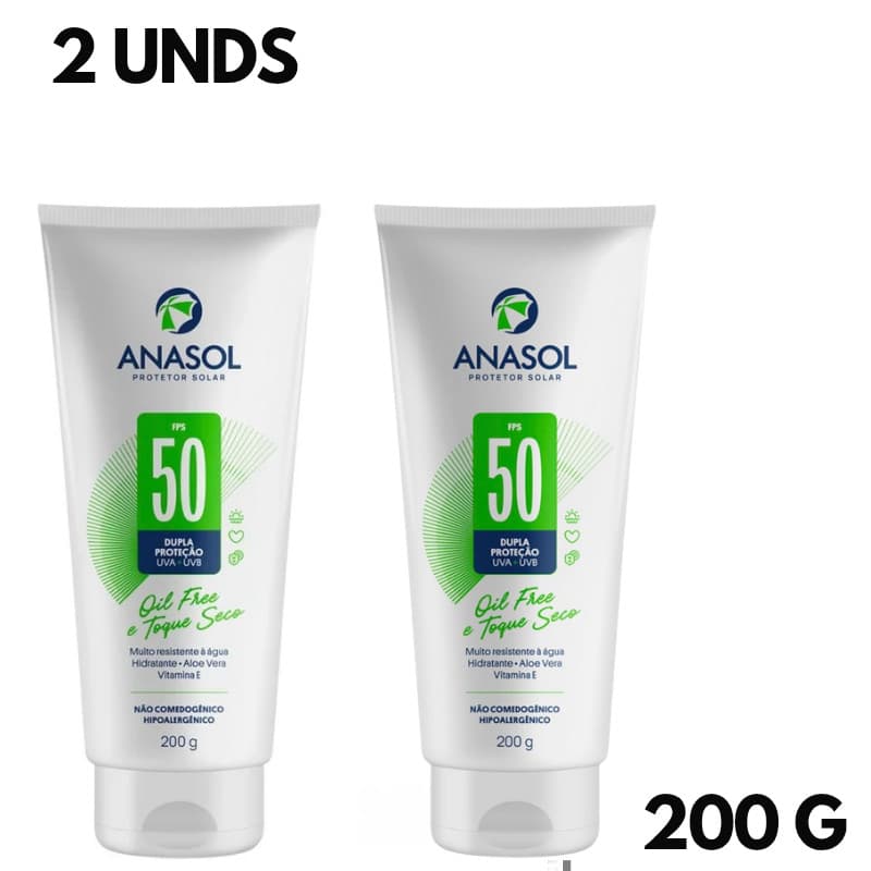 ​Kit Anasol FPS 50 Rosto e Corpo - 2x 200g Não Oleoso Oil Free - Envio Rápido