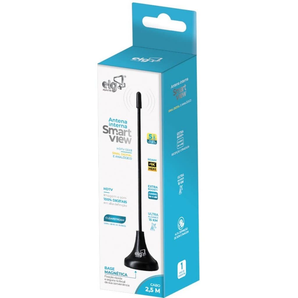 Antena De Tv Digital Interna ELG 4K HDR HDTV Cabo 2.5 Mts