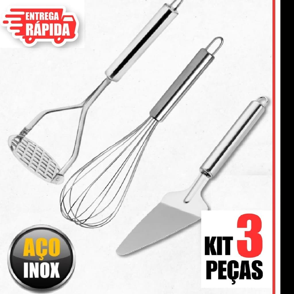 Utensílios 3 pecas de cozinha Amassador de Batatas, Batedor de Ovo Fouet Fue, Espátula de Bolo Promoção 3 pecas