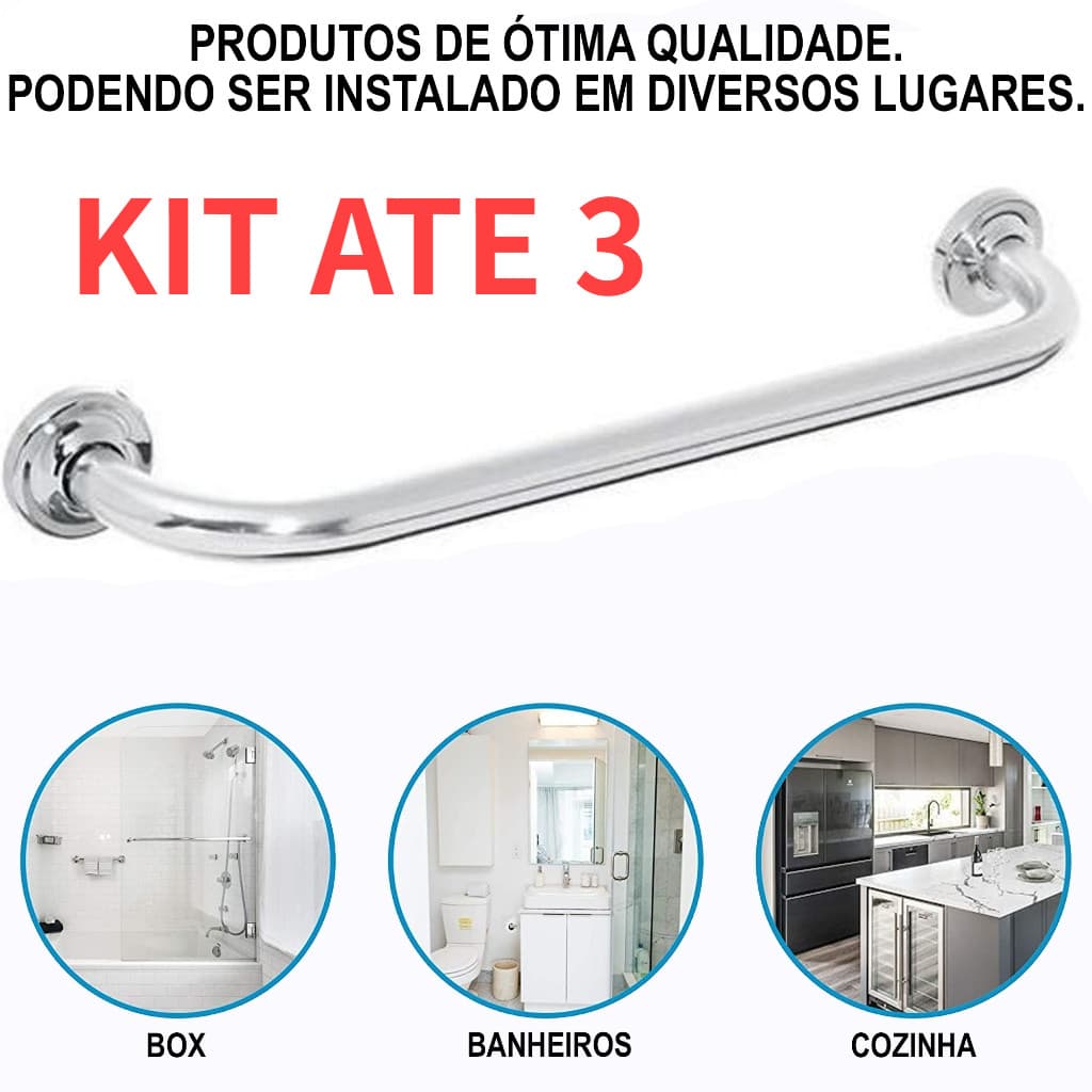 Alça de Apoio Banheiro Barra Inox 30cm 40cm 50cm 60cm Cadeirante Idoso Deficiente Acessibilidade JH
