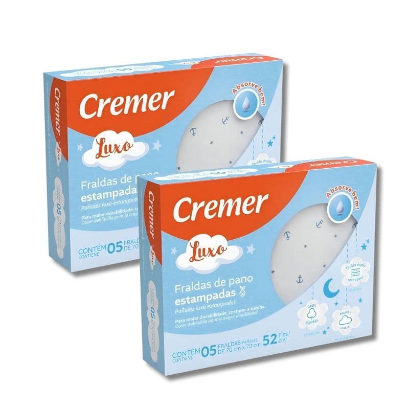 Kit 2 Unidades Cremer Fraldas De Pano Luxo 70x70 Estampas Masculinas