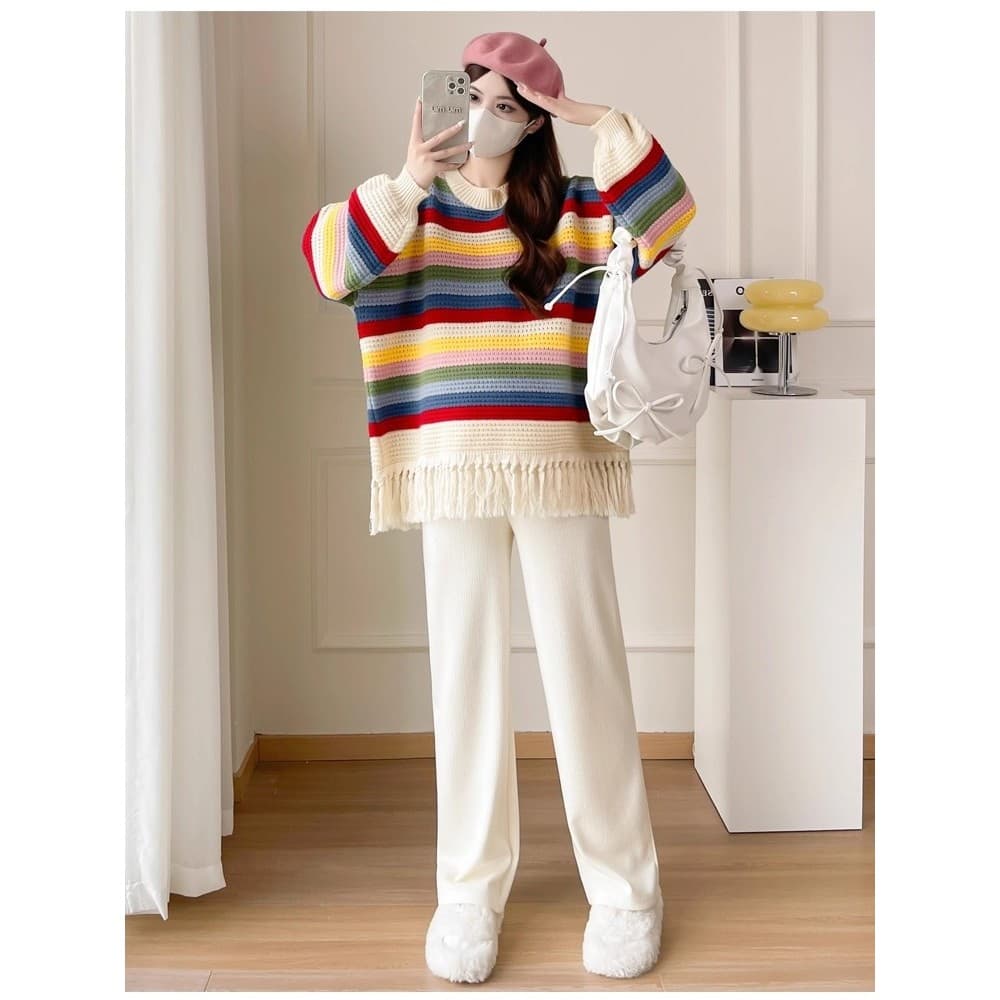 Roupas de maternidade roupas de outono 2025 novo estilo elegante estilo ocidental listrado malha topo mãe grávida outono