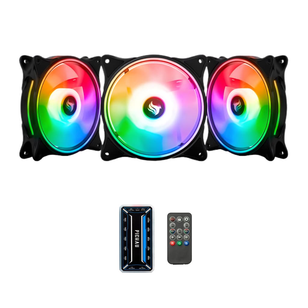 Kit 3 Fans Pichau Dual Ring P1 ARGB 120mm Preto