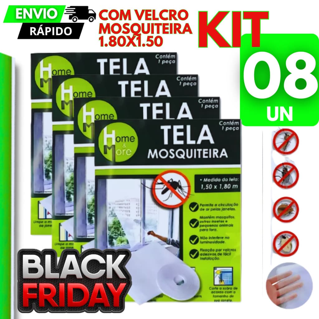 Tela Mosquiteiro Ajustável 1.80x1.50 Kit 8/6/4/2 Janela Rede Proteção Anti Insetos Mosquito Dengue Barata