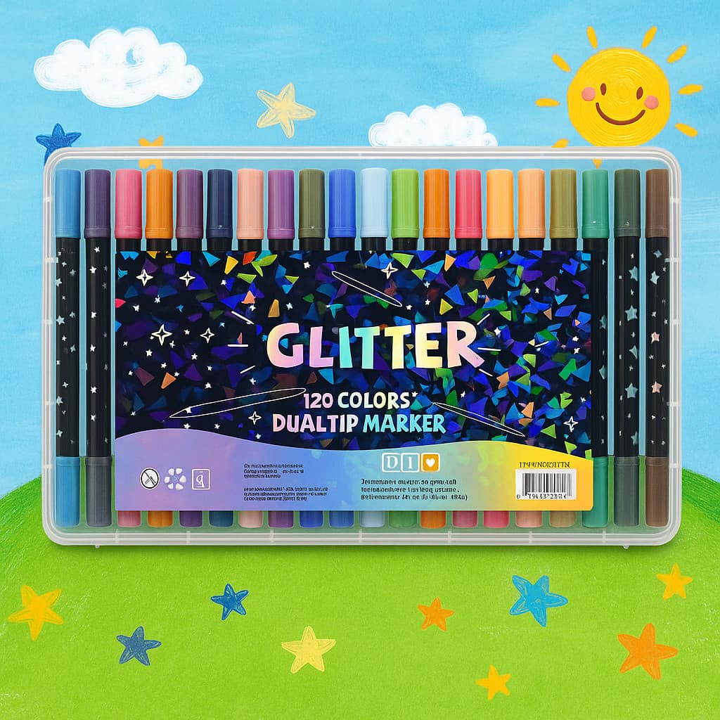Marcador metálico 60 caneta/120 cores de glitter de cabeça dupla marcador de cabeça dupla brilhante
