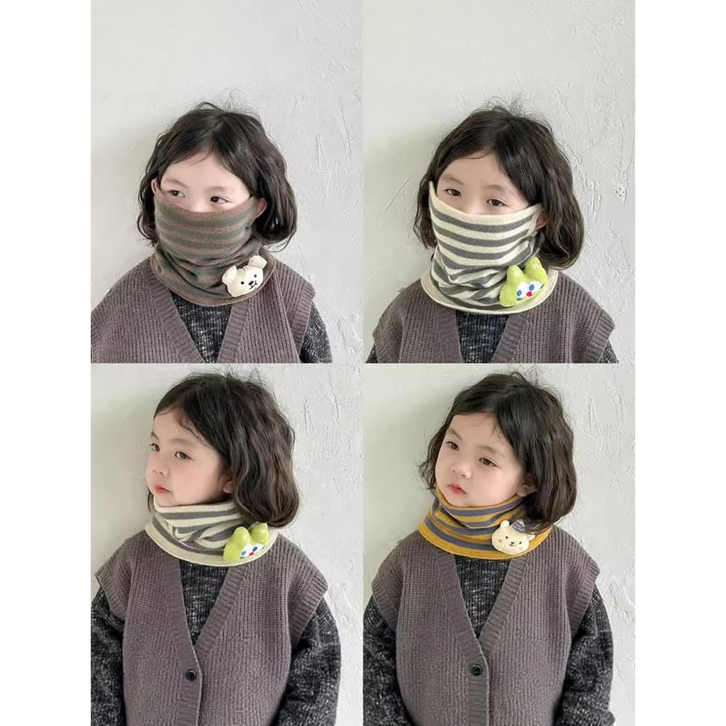Crianças cachecol outono inverno estilo meninas listrado dos desenhos animados babador menino proteção facial bebê à pro