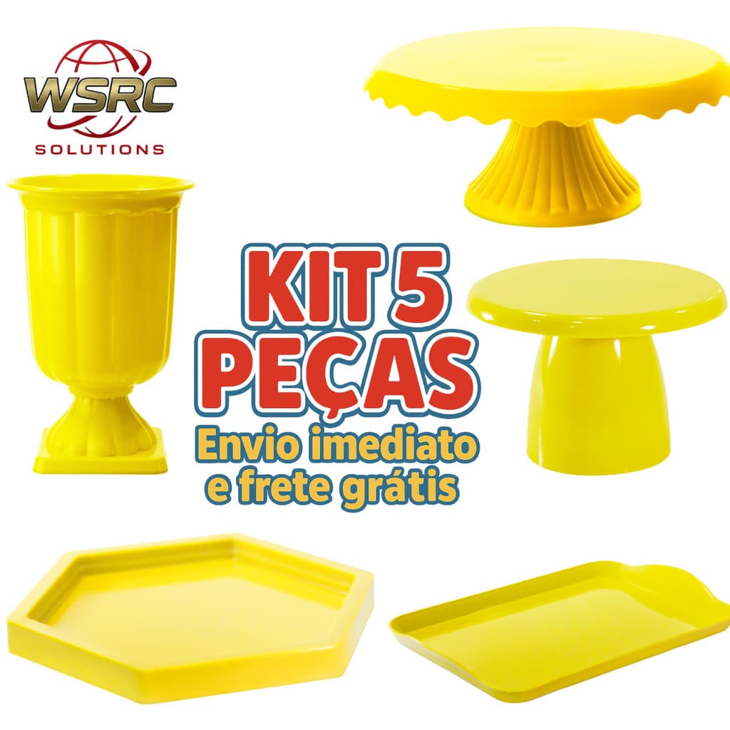 Kit Mesa Decorada Luxo 5 Peças para Festa – Suporte de Bolo, Bandejas Decorativas e Vaso Ornamental