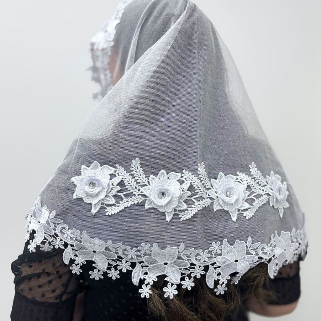 Véu Ccb Aplique Floral 3D Com Strass Adulto Congregação Cristã (Luana)