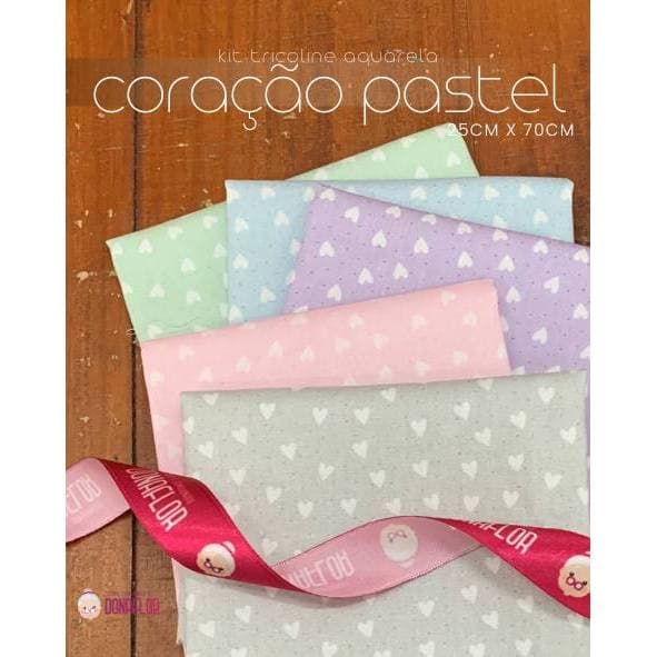 KIT 5TRICOLINES CORAÇÃO TONS PASTEL AQUARELA - Medida 25x70cm - 100% ALG