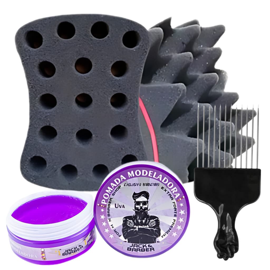 Esponja Nudred Dupla Enrolar Cabelos P 12mm + cera + Pente Afro