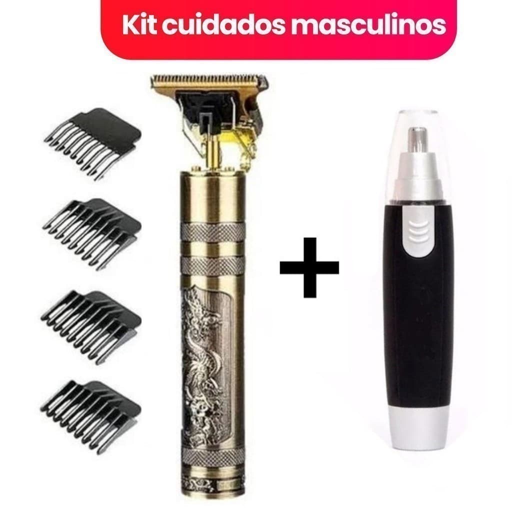 KIT cuidados masculinos - Barbeador e aparador de pelos Maquina cortar cabelo dragão Marisa