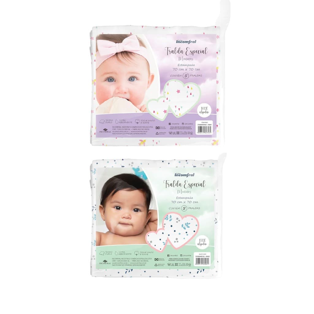 Fralda Bebê Especial 70cm x 70cm Incomfral 100% Algodão Estampada