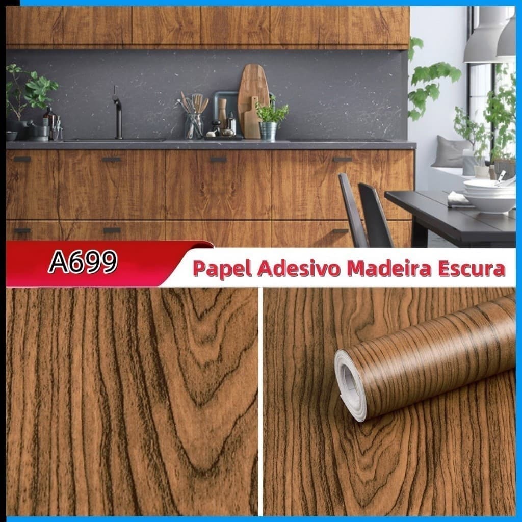 Papel de Parede Adesivo 5M x45CM Madeira Marrom claro Impermeável Ideal Painel, Bancada Moveis