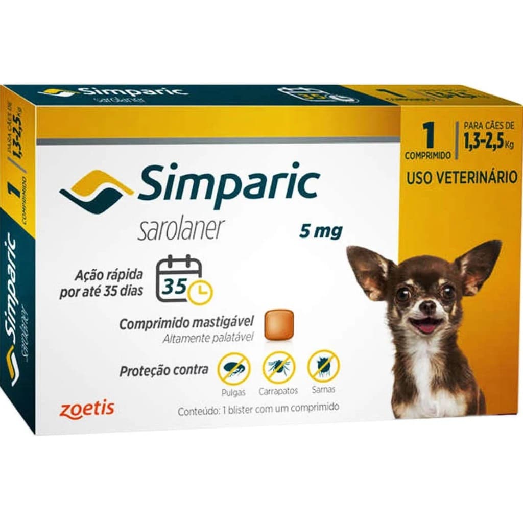 Simparic 5mg para de Cães 1,3 a 2,5kg - 1 Comp. - Zoetis