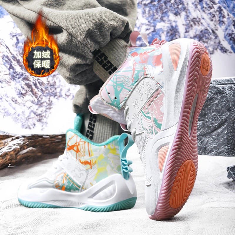 Tênis de basquete com absorção de lã para jovens, sapatos masculinos de algodão quente de inverno para estudantes do ens