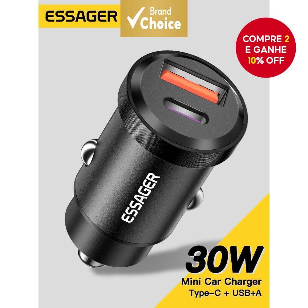  Carregador de carro USB Essager 30W Quick Charge 4.0 3.0 FCP USB PD para iPhone 12 13 14 Pro carregamento rápido