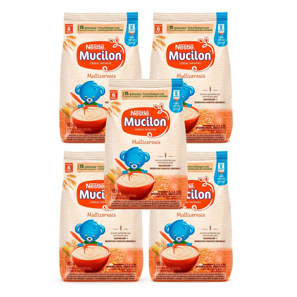 Kit 5 Cereal Infantil Mucilon Multicereais 180g