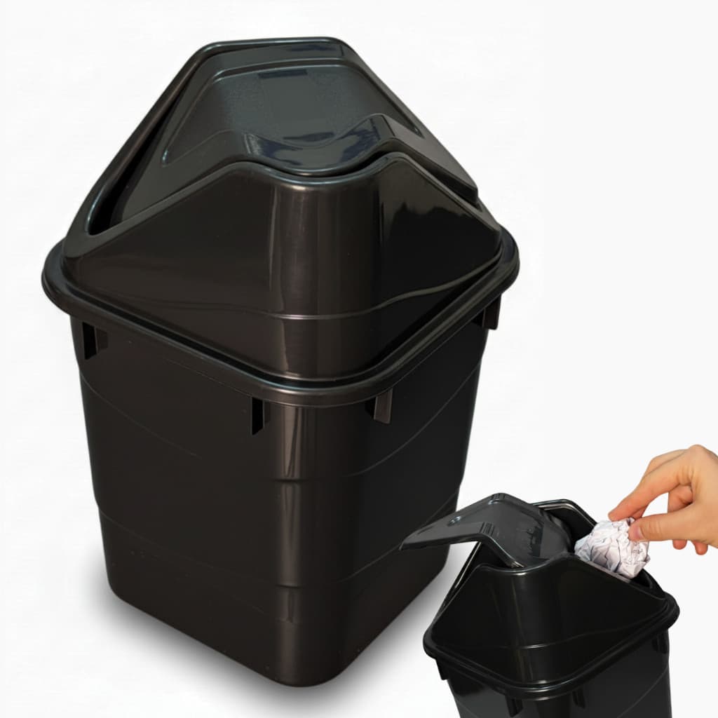 Lixeira De Canto 3 Litros Banheiro Pia Tampa Vai E Vem Basculante Plástico Resistente Preta Pequena