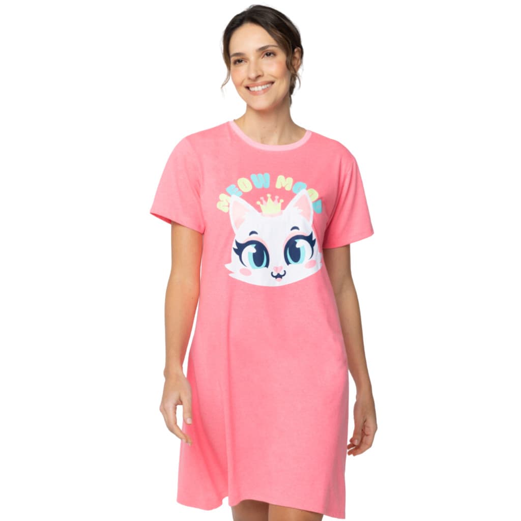 Camisola Gata Manga Curta Algodão Feminina - Puket