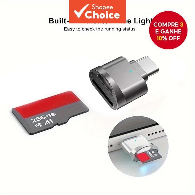 Mini Leitor De Cartão TF/SD Móvel Tipo C OTG Para Huawei iPhone 15 Plus Pro Max Android