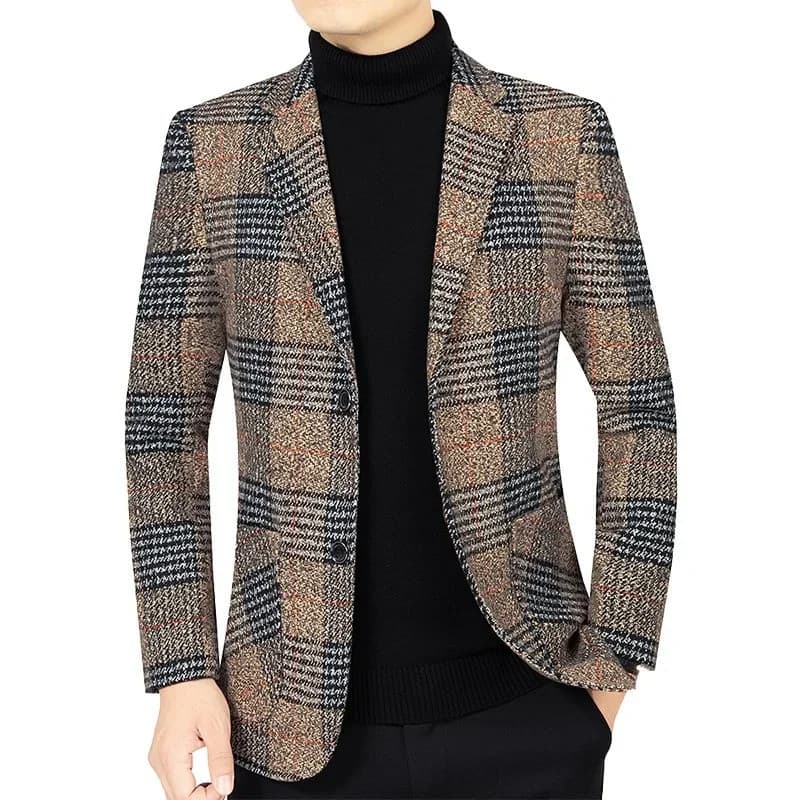 Homens Xadrez Blazers Jaquetas Nova Primavera Outono Negócios Ternos Casuais Casacos Masculino Formal Wear Fino Ajuste T