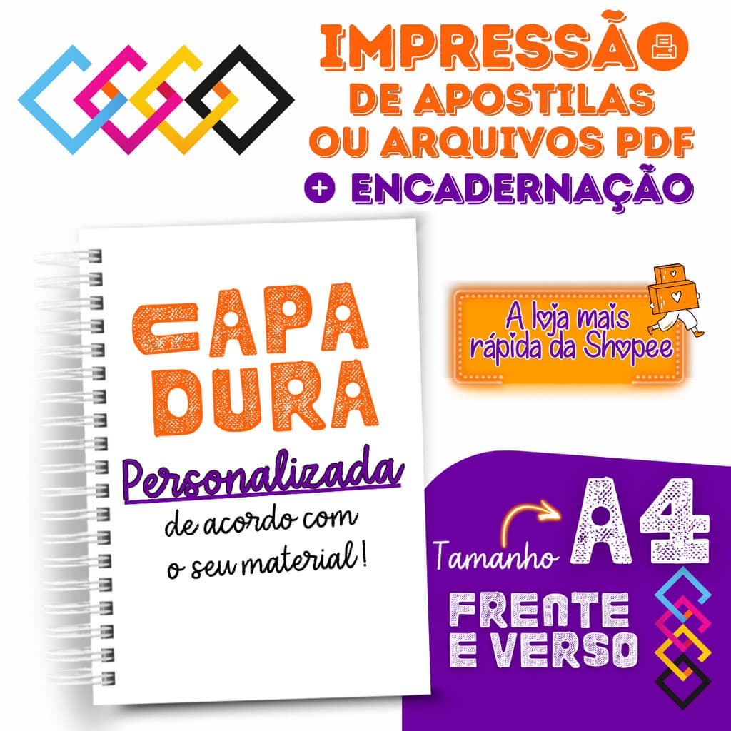 Encadernação Capa Dura A4 Impressão de Apostilas e Arquivos Personalizado