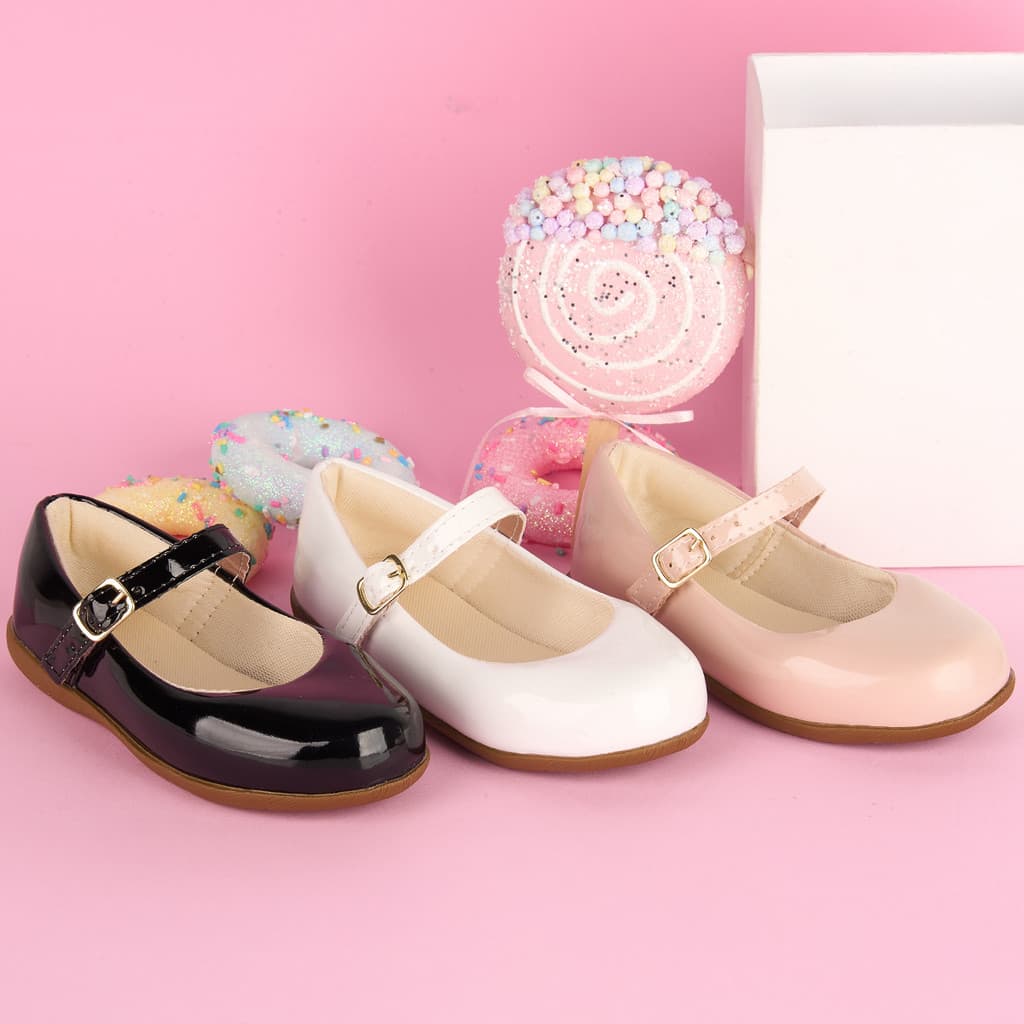 Sapatilha Infantil Sapato Social Criança Menina Sapatinho de Boneca Fechado Lisa Verniz Confortável