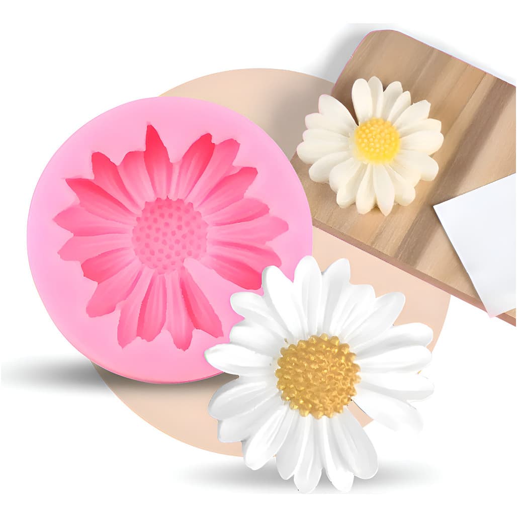Kit 2 Moldes Silicone Margarida Sabonete Resina Biscuit Rosa