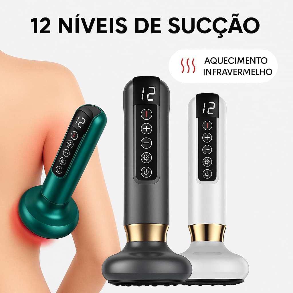 Massageador a Vácuo Aquecimento Sucção Elétrica GuaSha Raspagem de Calor 12 Níveis