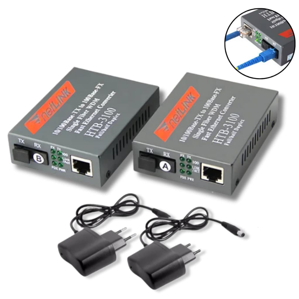 1 Par Convertidores Fibra Óptica Medios 10/100 Ethernet 25km