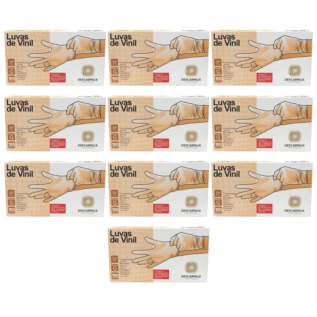 Luva de Vinil Sem Pó Descartável – Caixa com 1000 Unidades – Descarpack