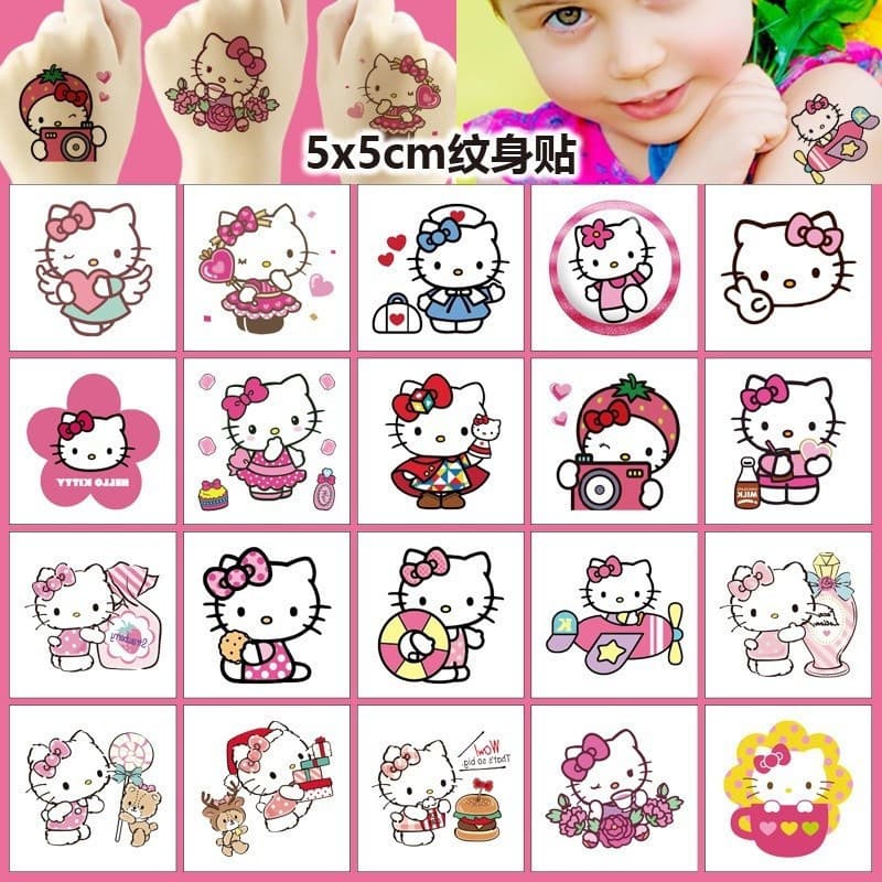 Hello Kitty Kit 20 Folhas Tatuagem Para Decoração e Coleção