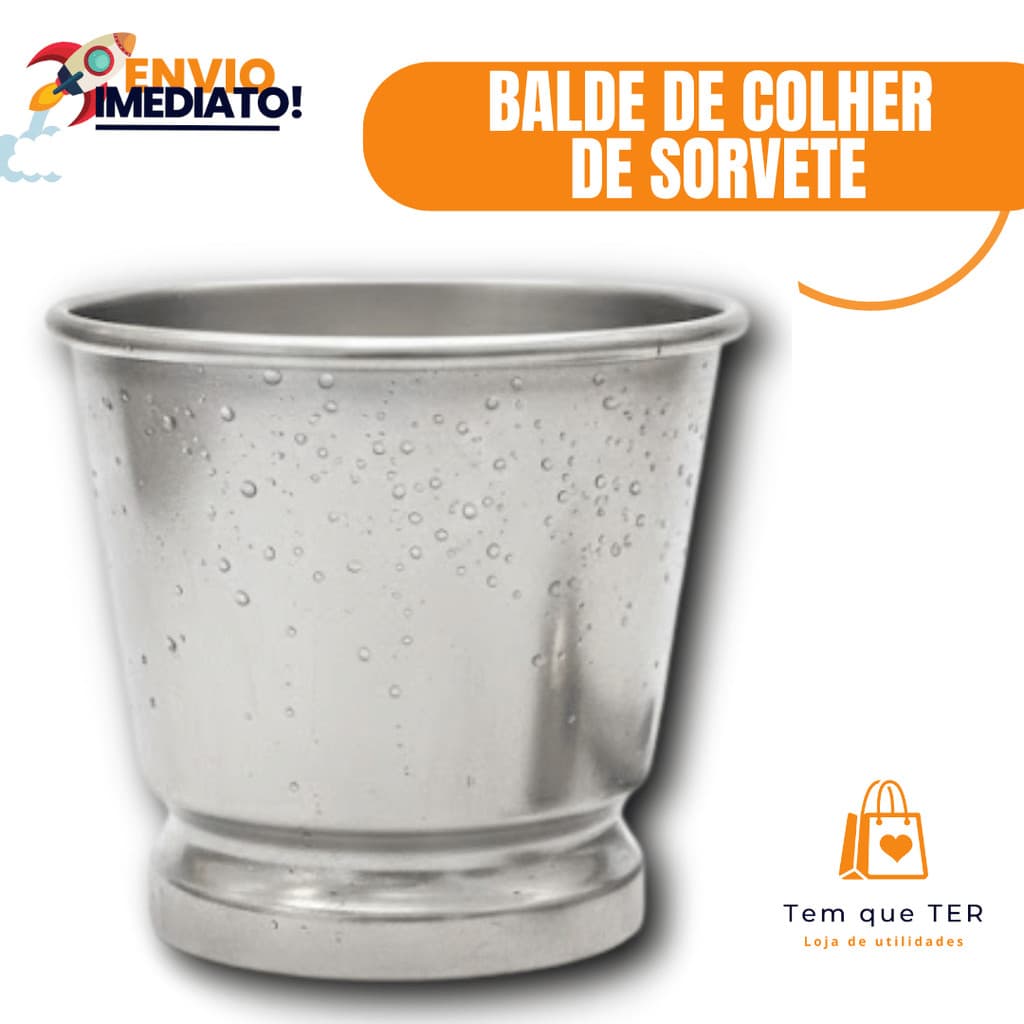Balde Para Concha Colher Sorvete Alumínio 13x13x10 Cm Resistente