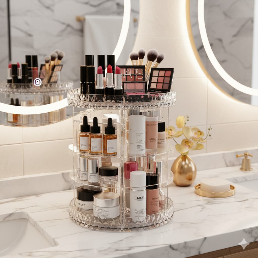 Organizador de Maquiagem Giratório 360° Prateleira Giratória e Ajustável para Todos os Tamanhos