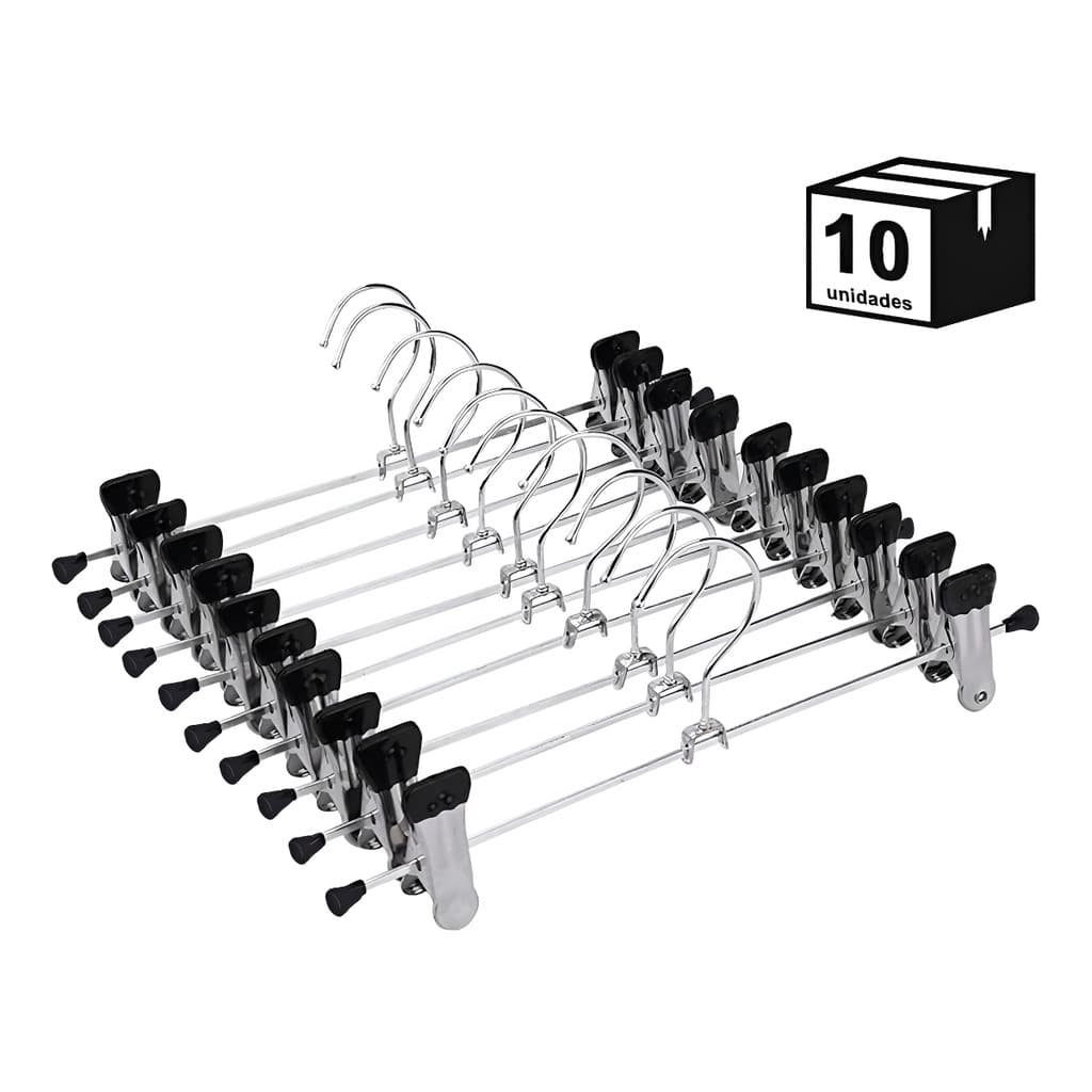 Kit 10 Cabide Presilha-calça, Metal Cromado Premium Saia Ou Bermuda Socram