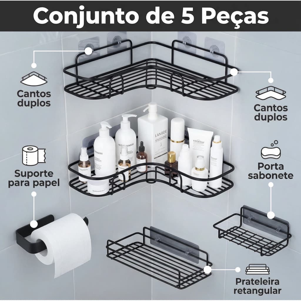 1/2/3/4/5 Prateleira De Banheiro Suporte Shampoo Organizador Triângulo Com Adesivo De Parede Cozinha