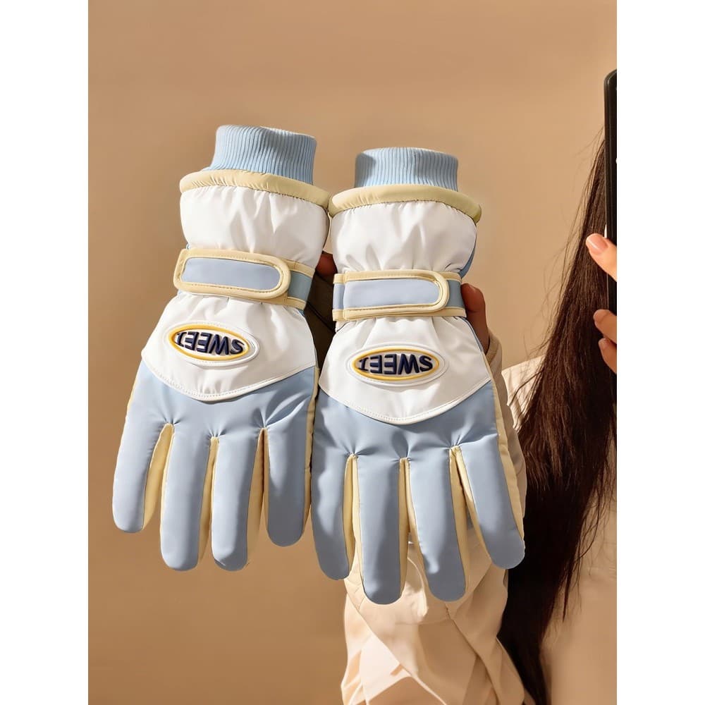 Luvas de esqui femininas inverno quente ciclismo forro de lã engrossado montanhismo quente palma cheia tela sensível ao 