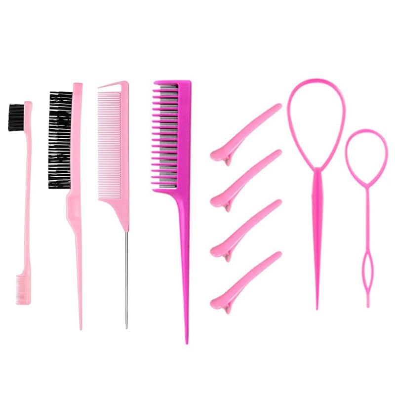 Conjunto De Pente De 10 Peças Com Ferramenta De Trança E Clipe De Bico De Pato Estilo , Escova De Cabelo