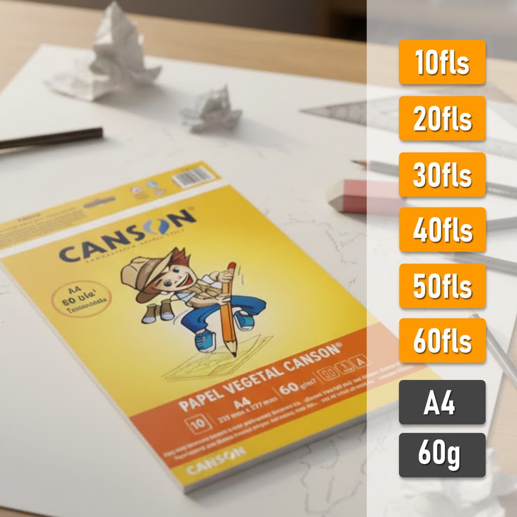 Papel vegetal Canson A4 210x297mm 60g para desenho uso escolar, escolha a quantidade