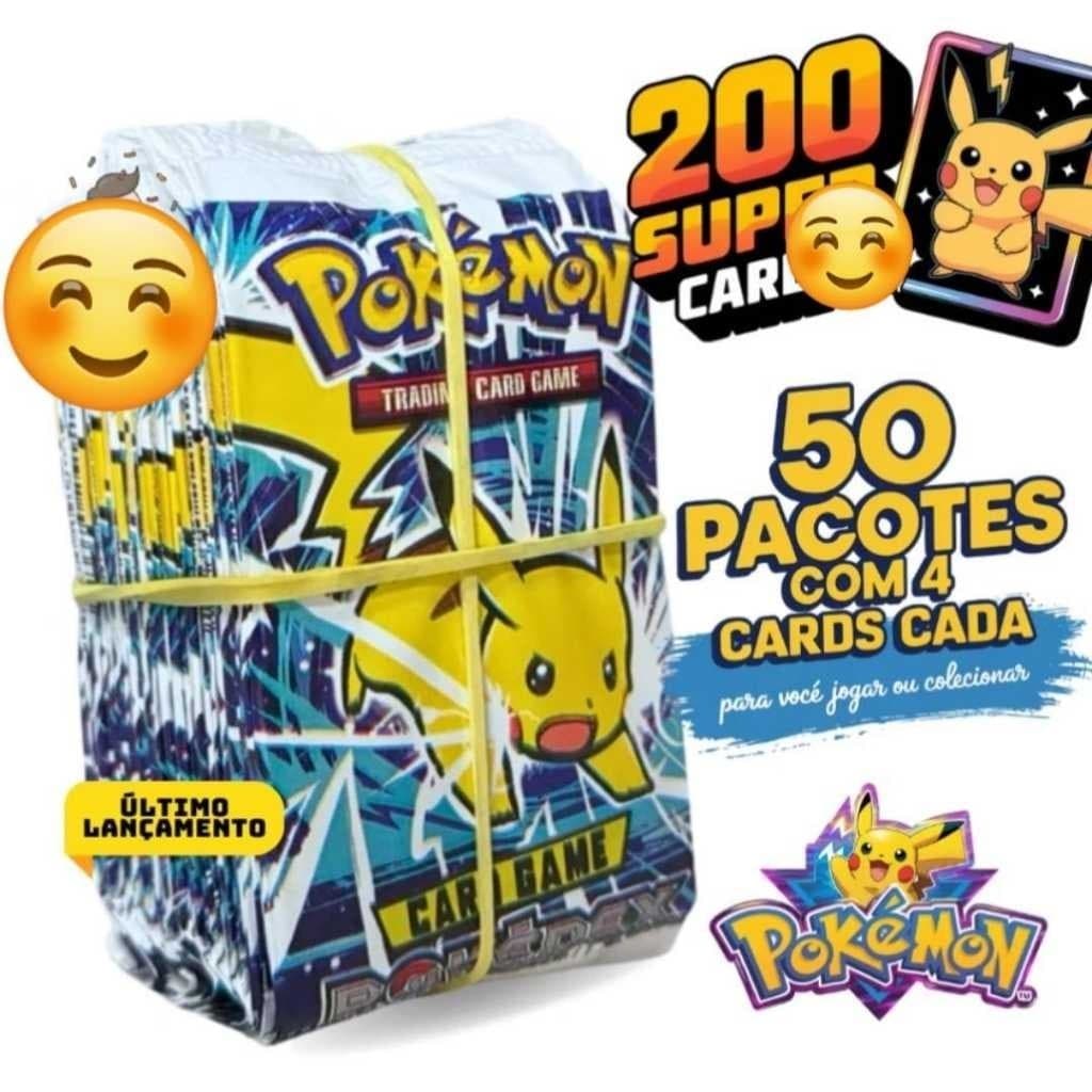 Kit até 400 Cartas Pokémon Pikachu – 100 Envelopes de Cartinhas Pokémon Cards Colecionáveis Infantil
