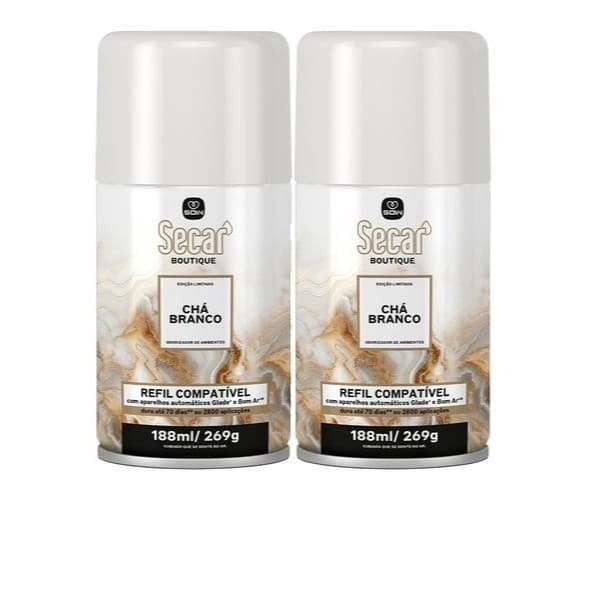 2 Refil Secar Odorizador Automatic Compativel Glade e Bom ar Secar Boutique - Chá Branco 269ml