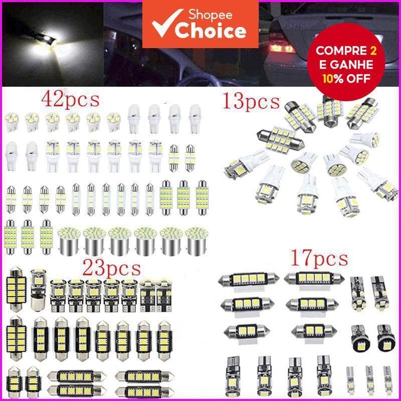 Kit De Luz Interior LED Atualizado -Mapa Combinado Branco , Cúpula , Porta-Malas , Lâmpadas De Placa De