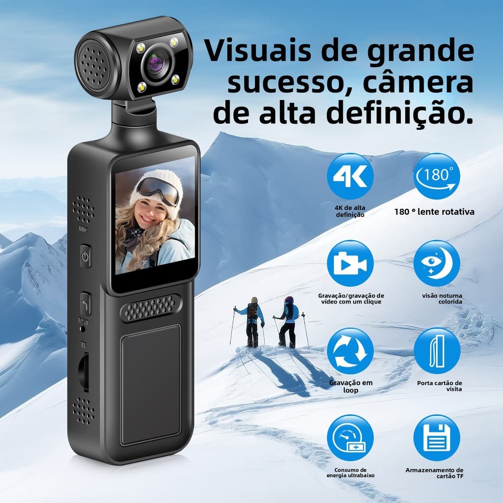 Câmera de bolso portátil HD 4K Clipe traseiro Gravador de vídeo esportivo ciclismo esportiva