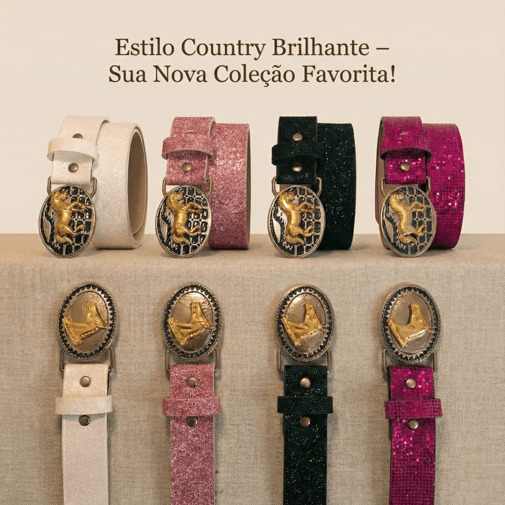 Cinto Country Boiadeira Infantil Menina Juvenil Brilho Glitter Strass Fivela Cowgirl Luxo