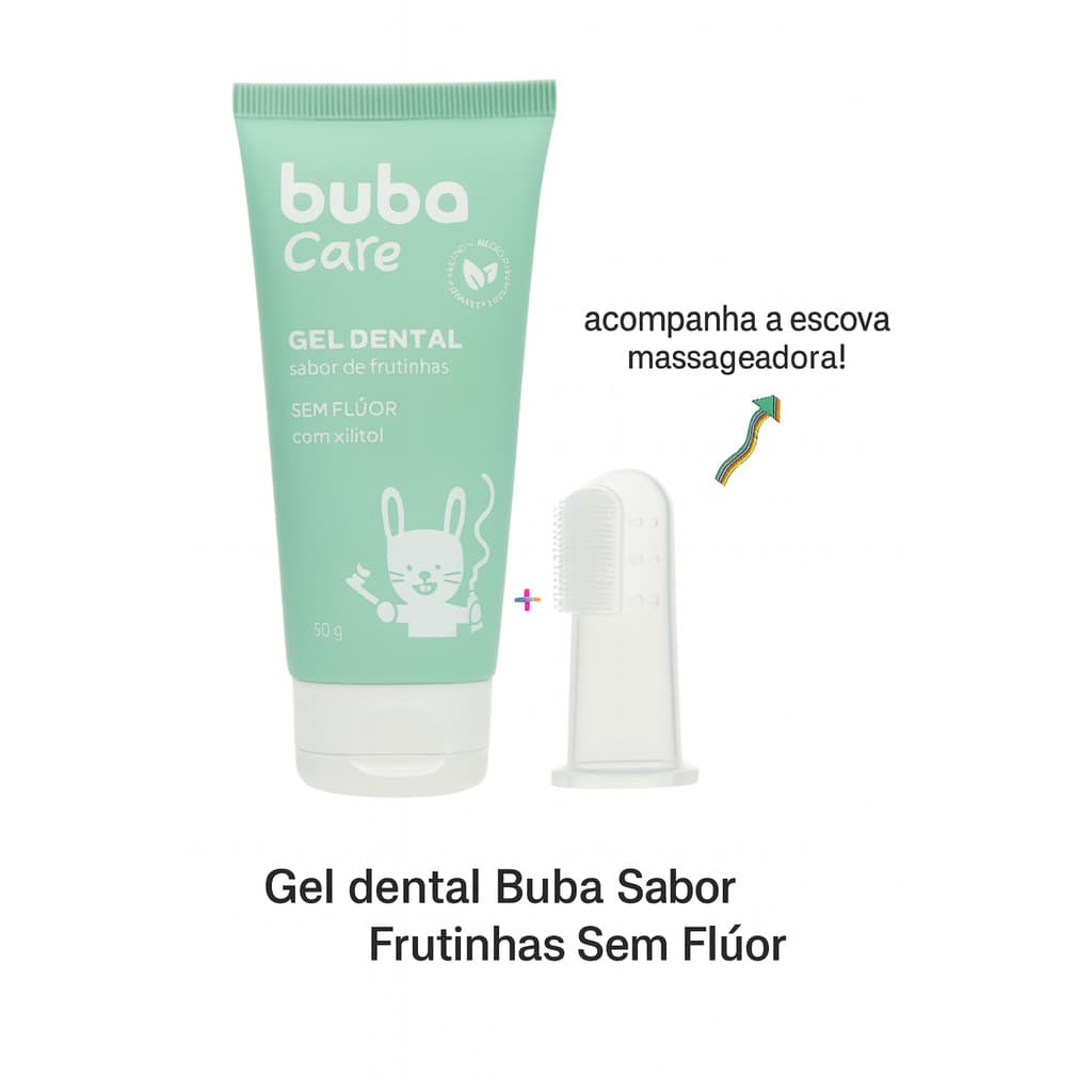 Gel Dental Infantil Buba Care Sem Fluor Com Escova Massageadora 50g