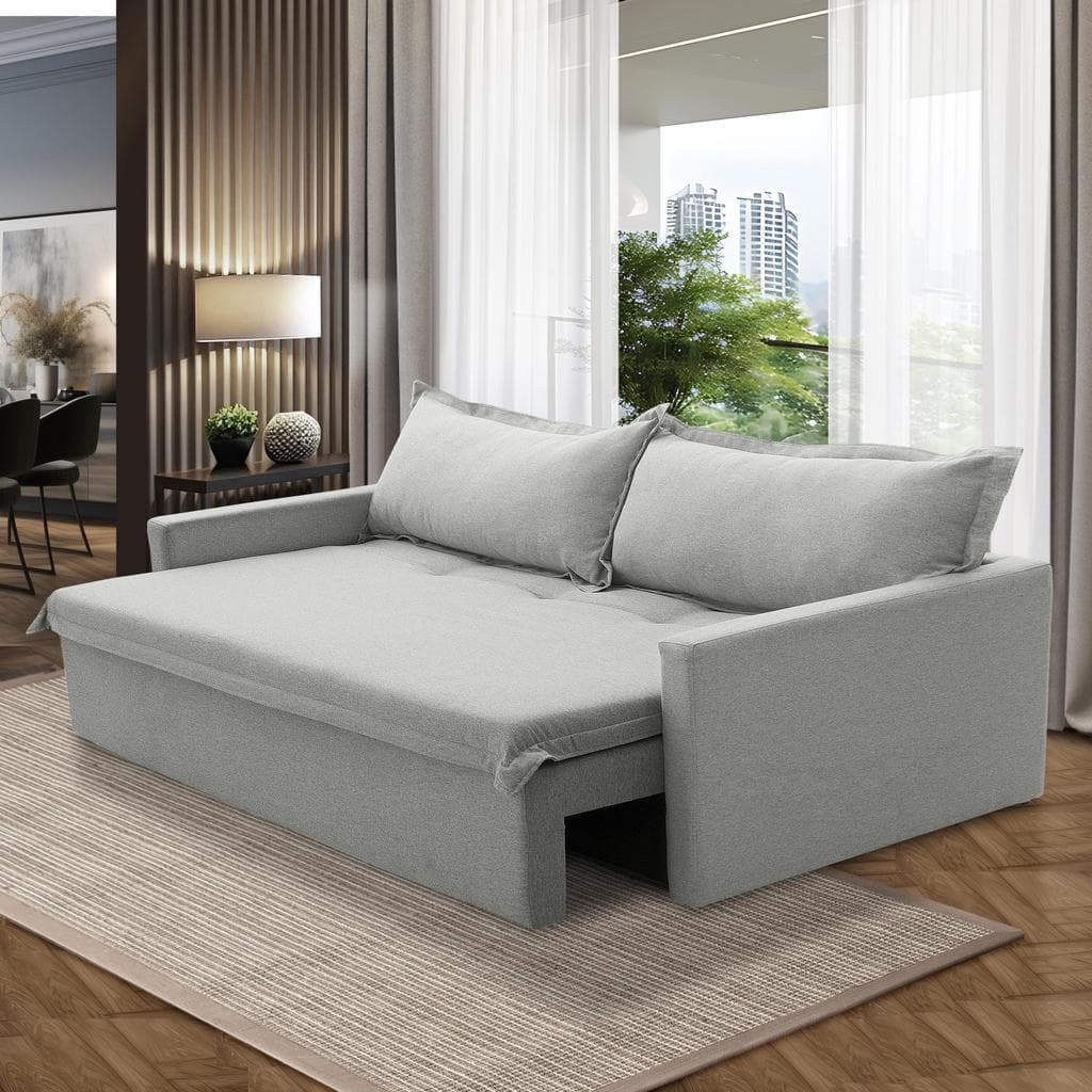 Sofá Sem Caixa Retrátil e Reclinável 2,00m com Molas Kiara Linho Cinza Adonai Estofados