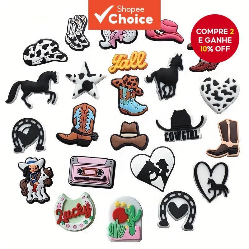  Charms Temáticos de Cowboy para Crocs (23/30/42 peças) - Acessórios para Sapatos de PVC, Sandálias, Presentes de Natal