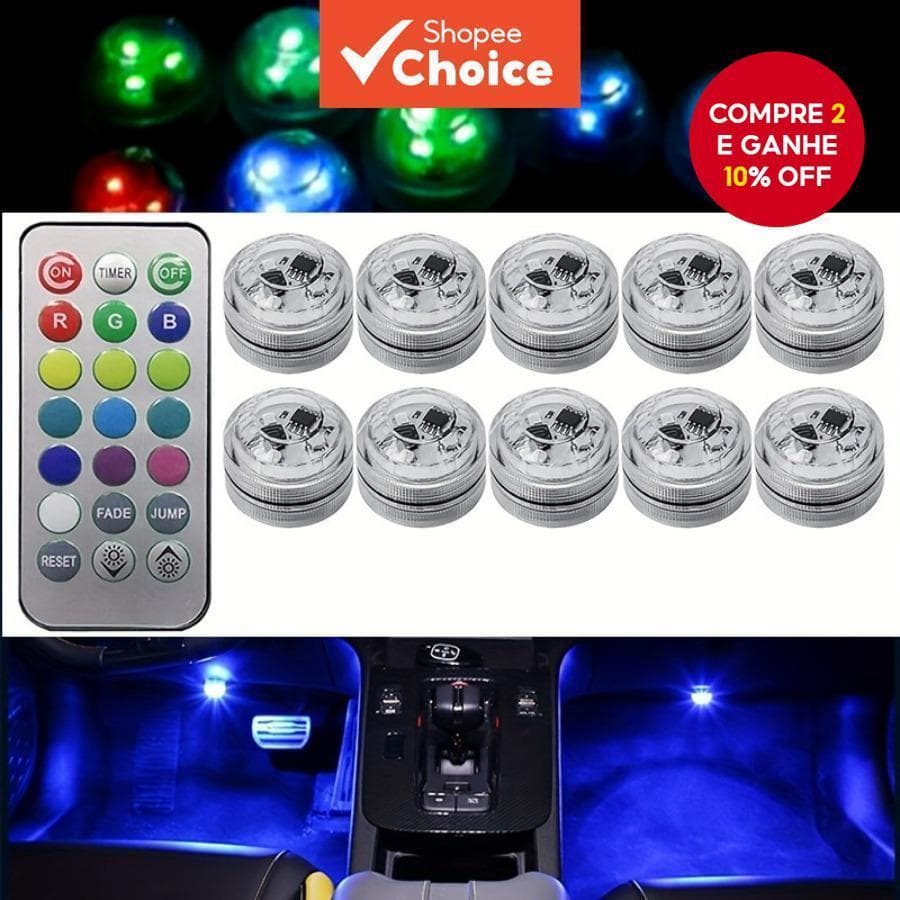 Adesivo Sem Fio LED Luz Ambiente Interior Do Carro Controle Remoto Lâmpada De Teto Alimentada Por Bateria