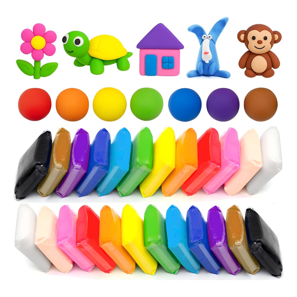 24 Massinha Argila Eva Pula Pula Atóxica + 3 Acessórios Brinde Não Gruda Não suja Branco